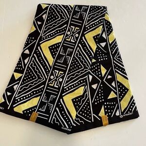 Bold Black & Yellow Graphic Geometric Tribal Print Design Cotton Fabric